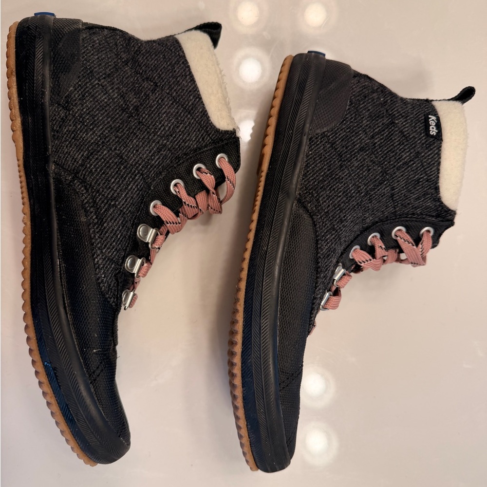 Keds Fleece Lined High Top Sneakers Size 8 Winter Hiking Style Black Pink - Picture 5 of 5